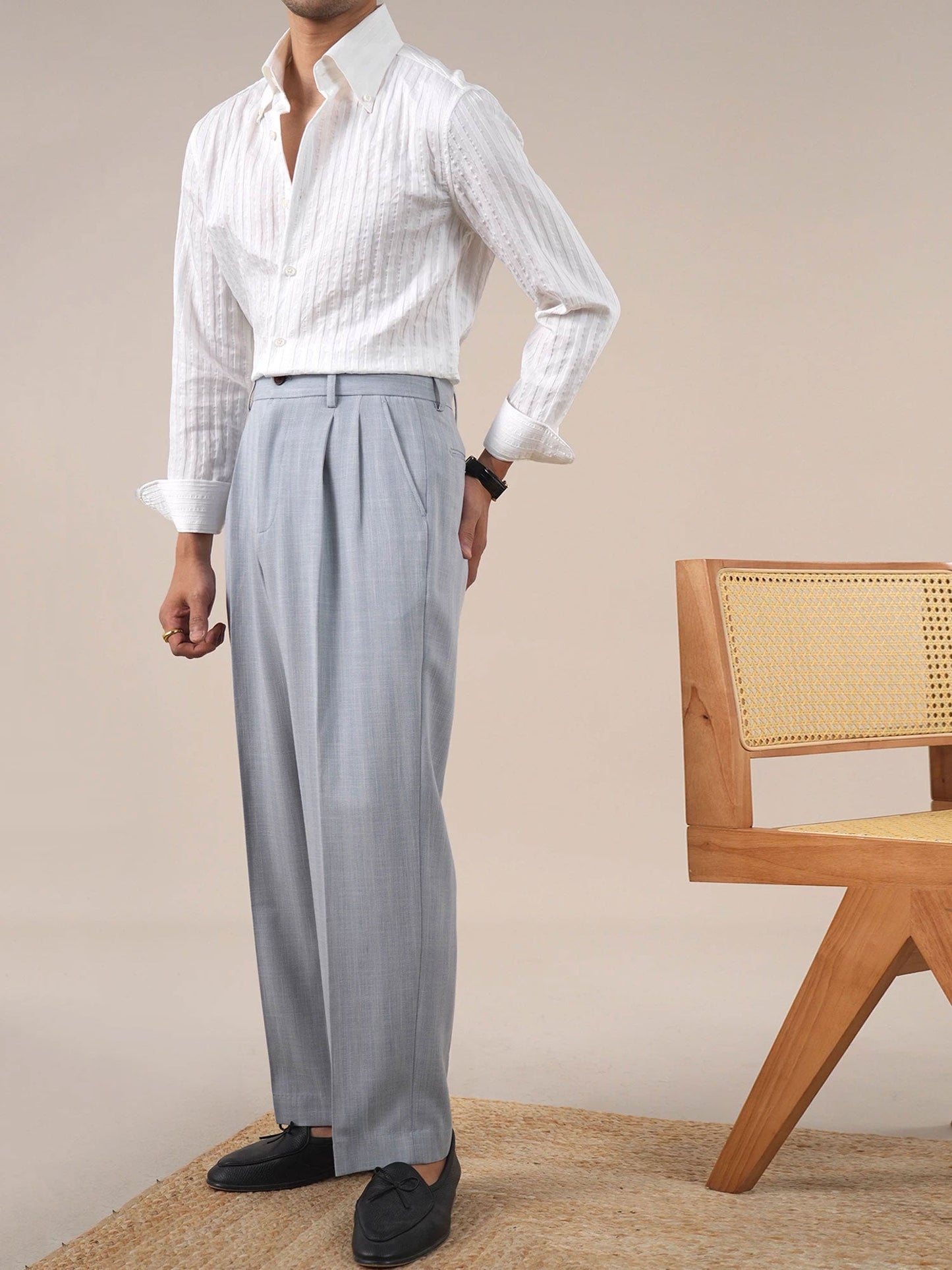Men’s Sky Blue Double-Pleat Dress Pants BRABION