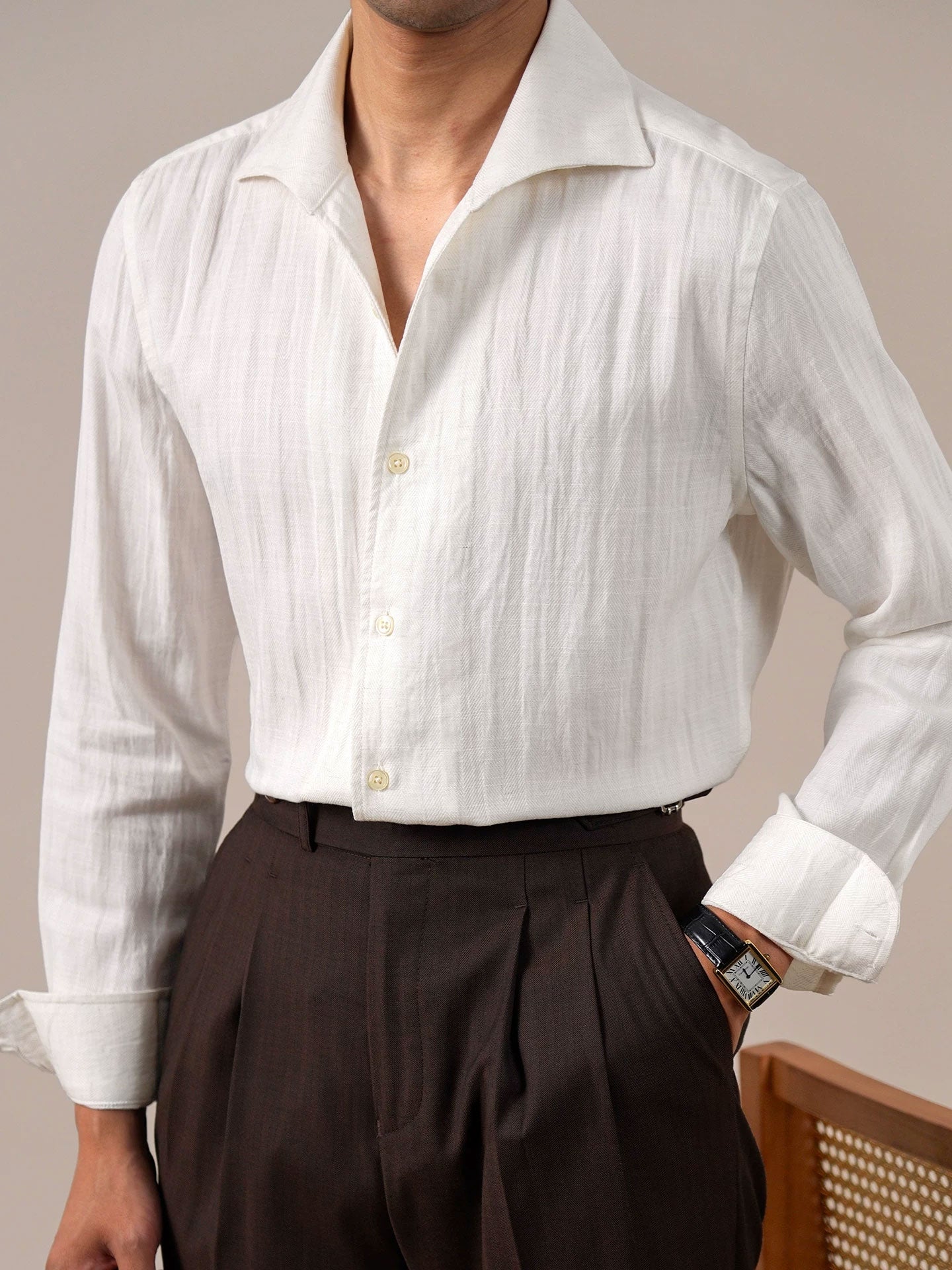 Men’s Tencel Spread Collar Long Sleeve Shirt BRABION