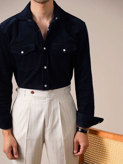 Men’s Corduroy Cotton Dress Shirt — Italian Spread Collar - BRABION
