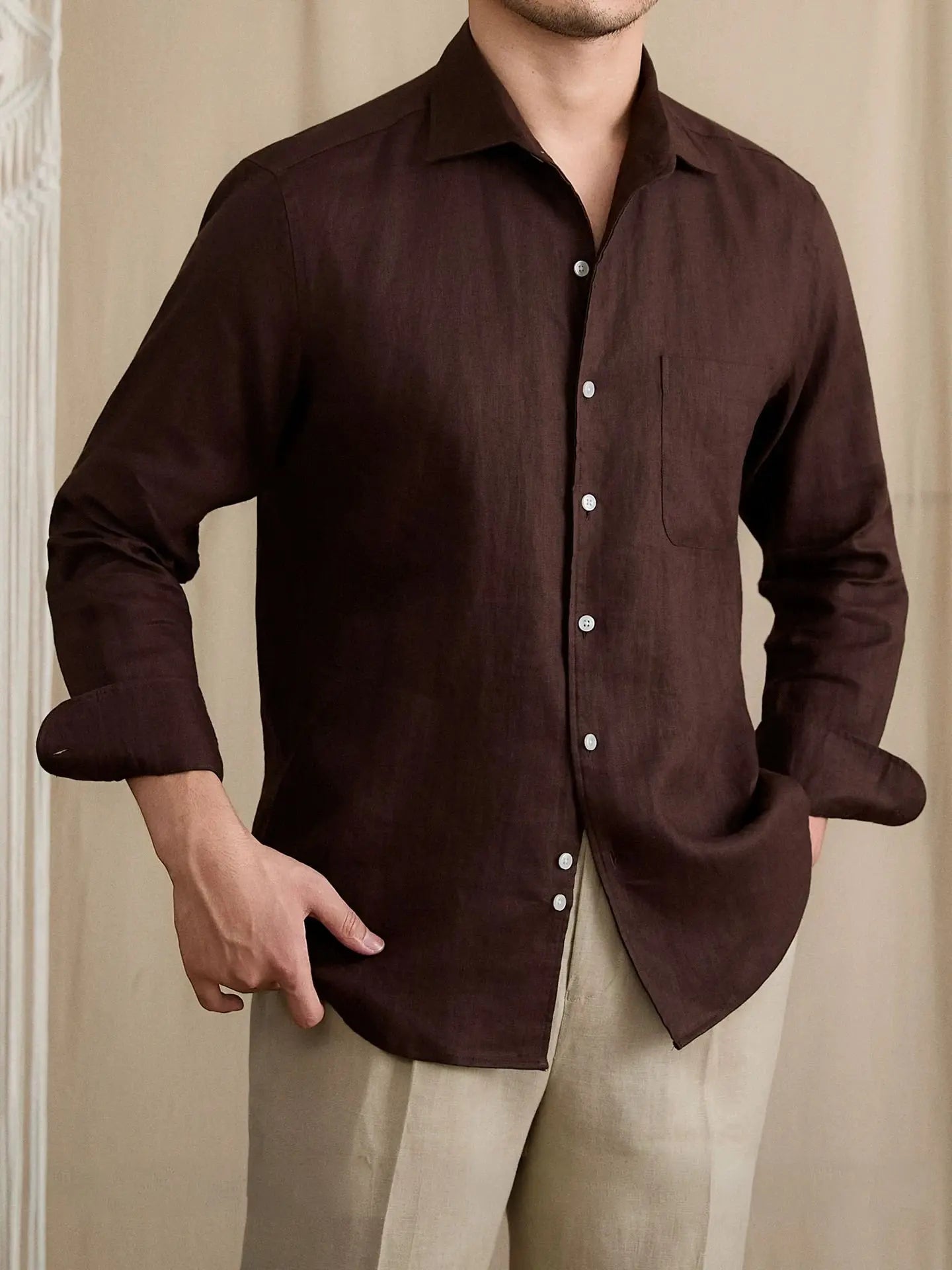 Summer Breathable Linen One-Piece Collar Men's Shirt