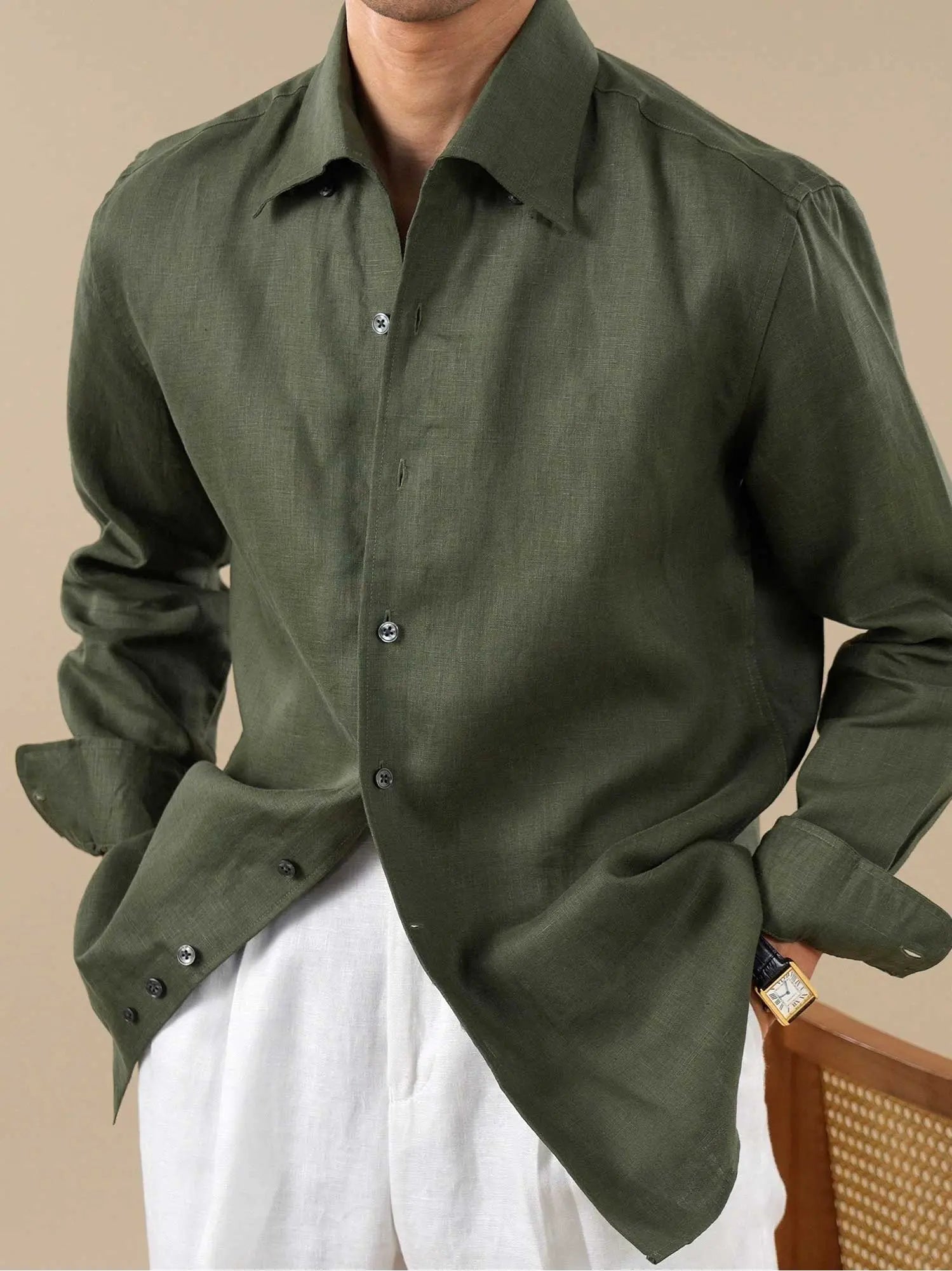 Men's Italian One-Piece Collar Linen Breathable Dress Shirt