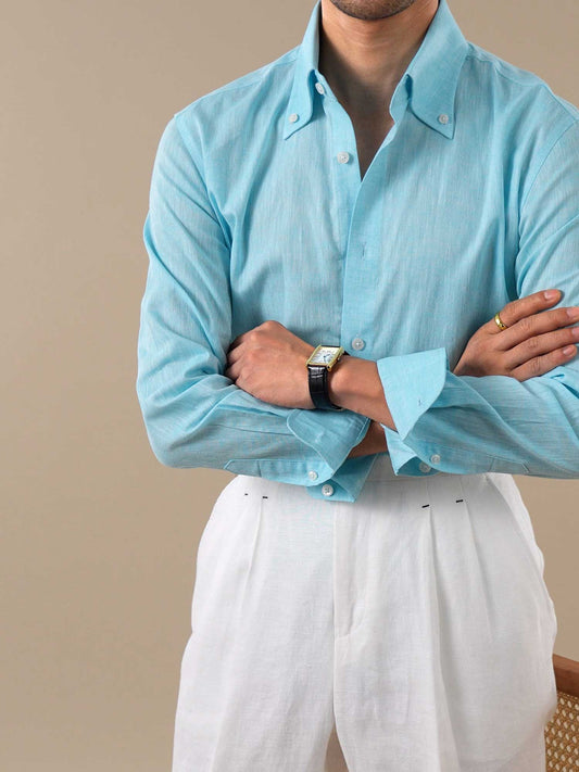 Men’s Linen-Cotton Point Collar Shirt BRABION