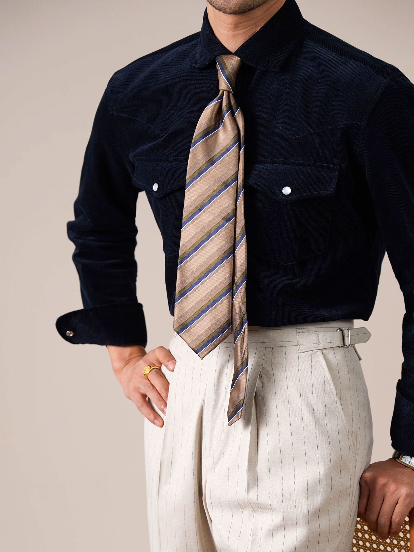 Men’s Corduroy Cotton Dress Shirt — Italian Spread Collar - BRABION