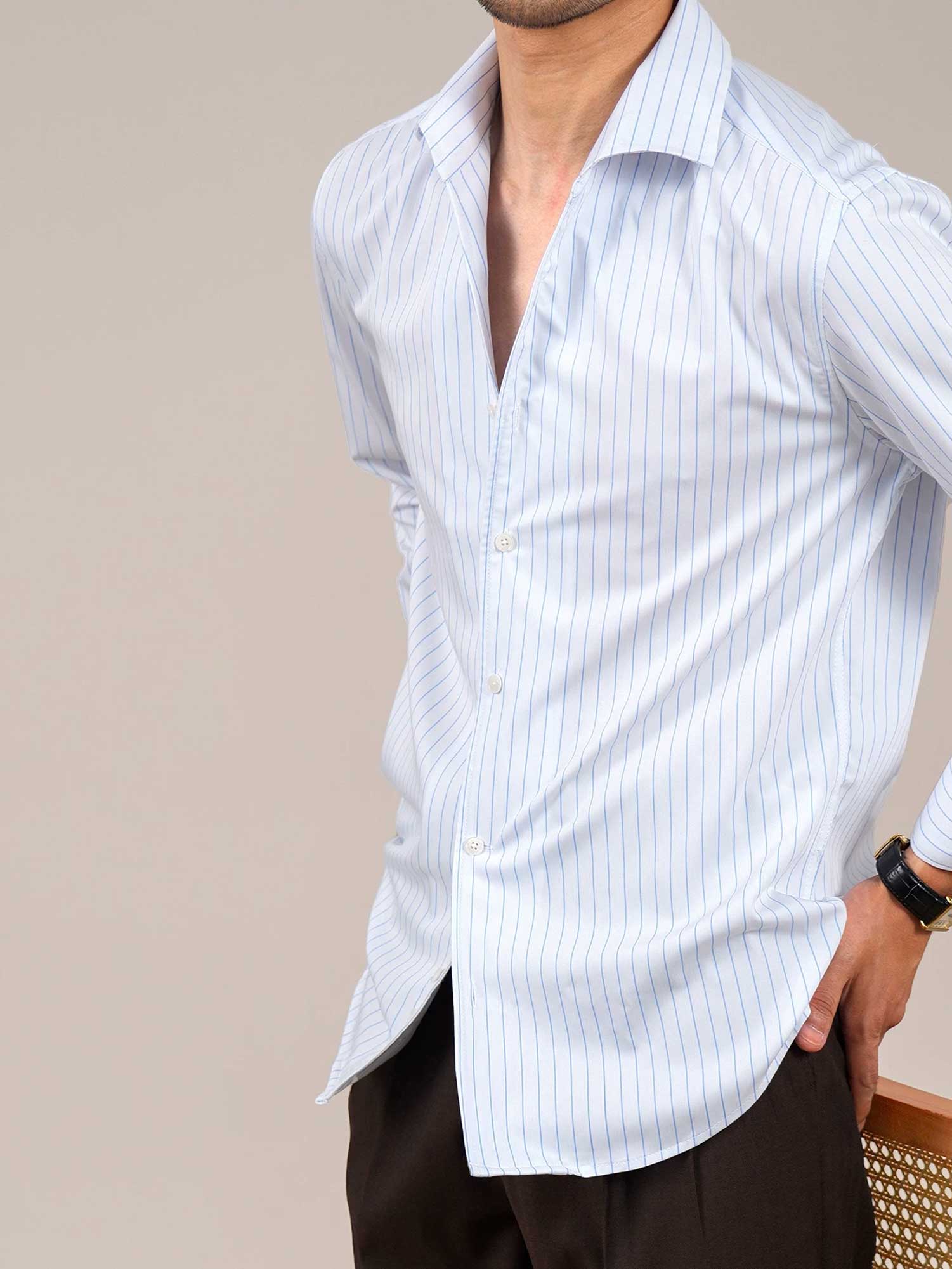 Men’s Italian One-Piece Collar Striped Dress Shirt BRABION