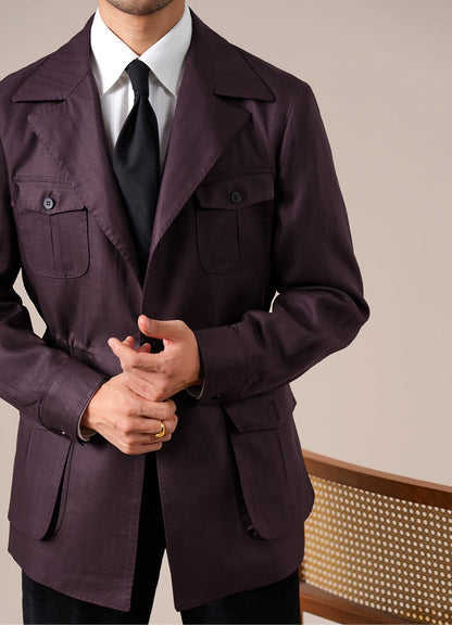 Men's Purple Retro Tencel Linen Jacket