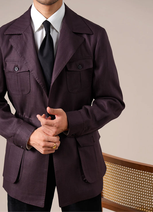 Men's Purple Retro Tencel Linen Jacket