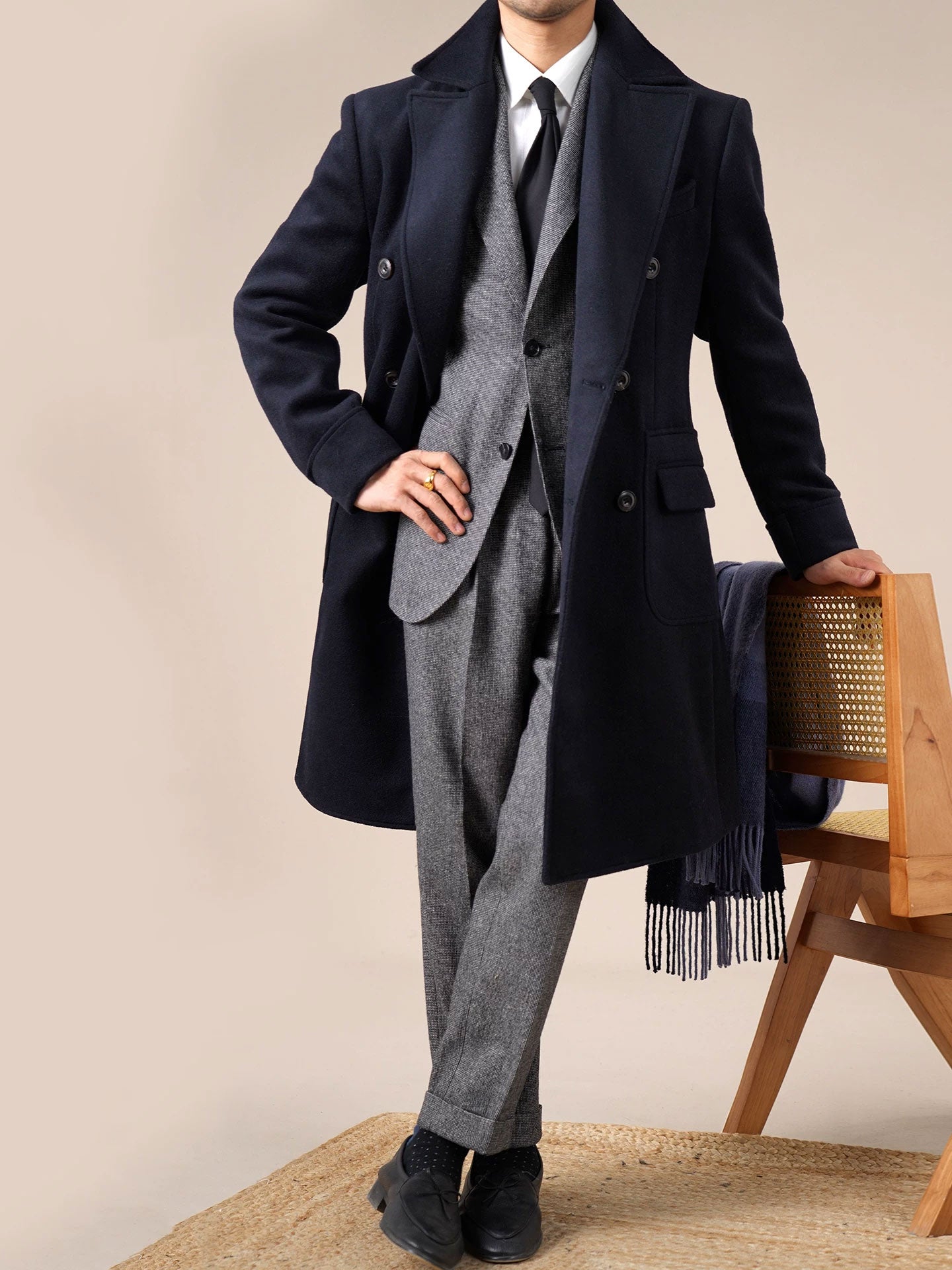 Men’s Double-Breasted Wool Ulster Collar Coat - BRABION