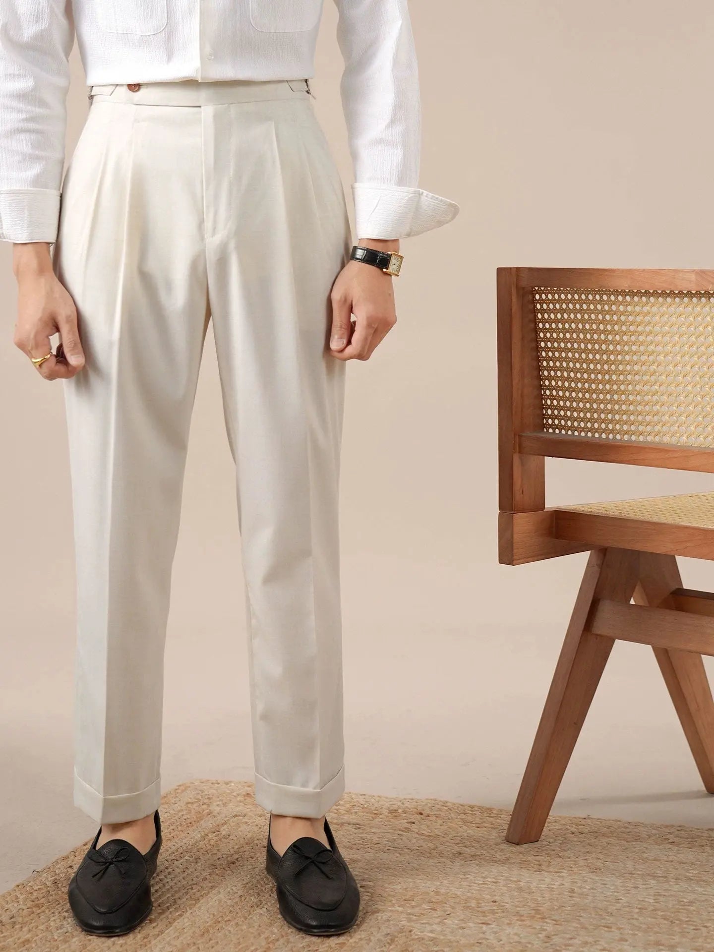 Men's High-Waisted Double-Pleated Dress Trousers
