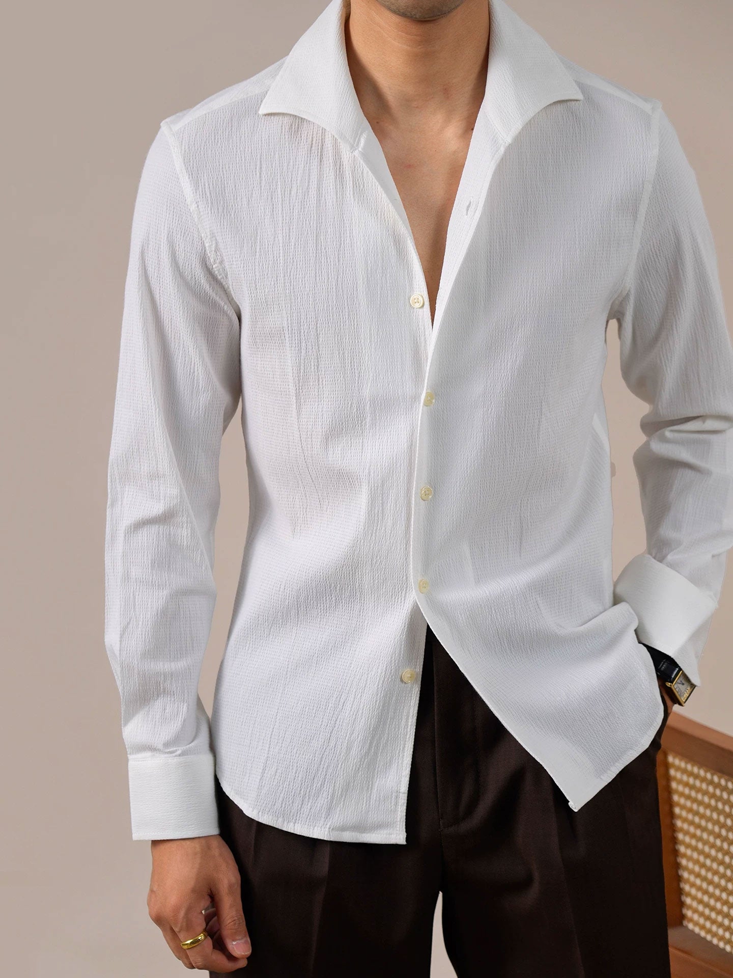 Men’s Breathable Bubble Cotton Gauze Italian One-Piece Collar Shirt BRABION