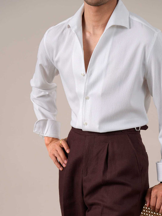Men’s Breathable Seersucker Italian Spread Collar Dress Shirt BRABION