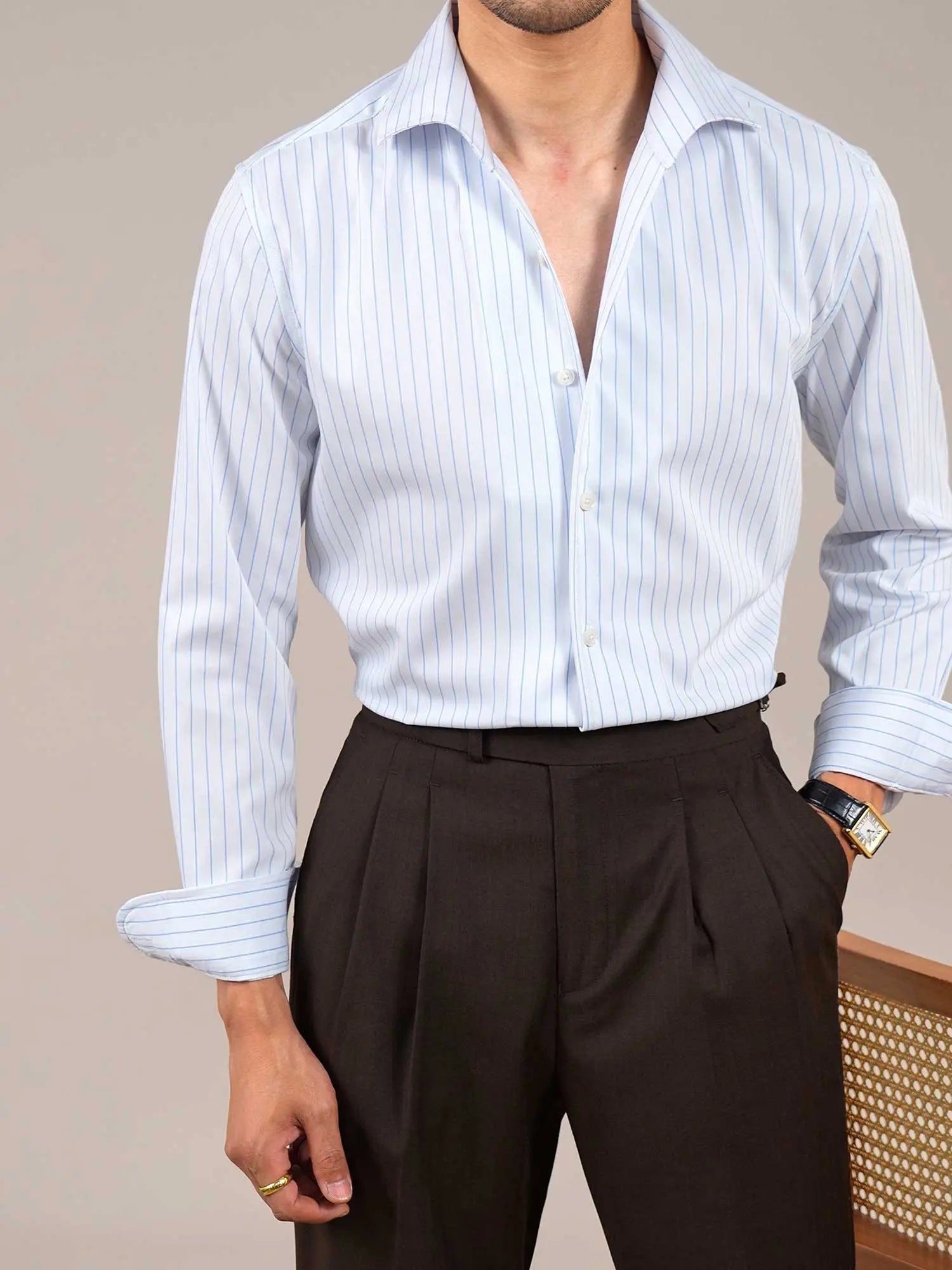 Men’s Italian One-Piece Collar Striped Dress Shirt