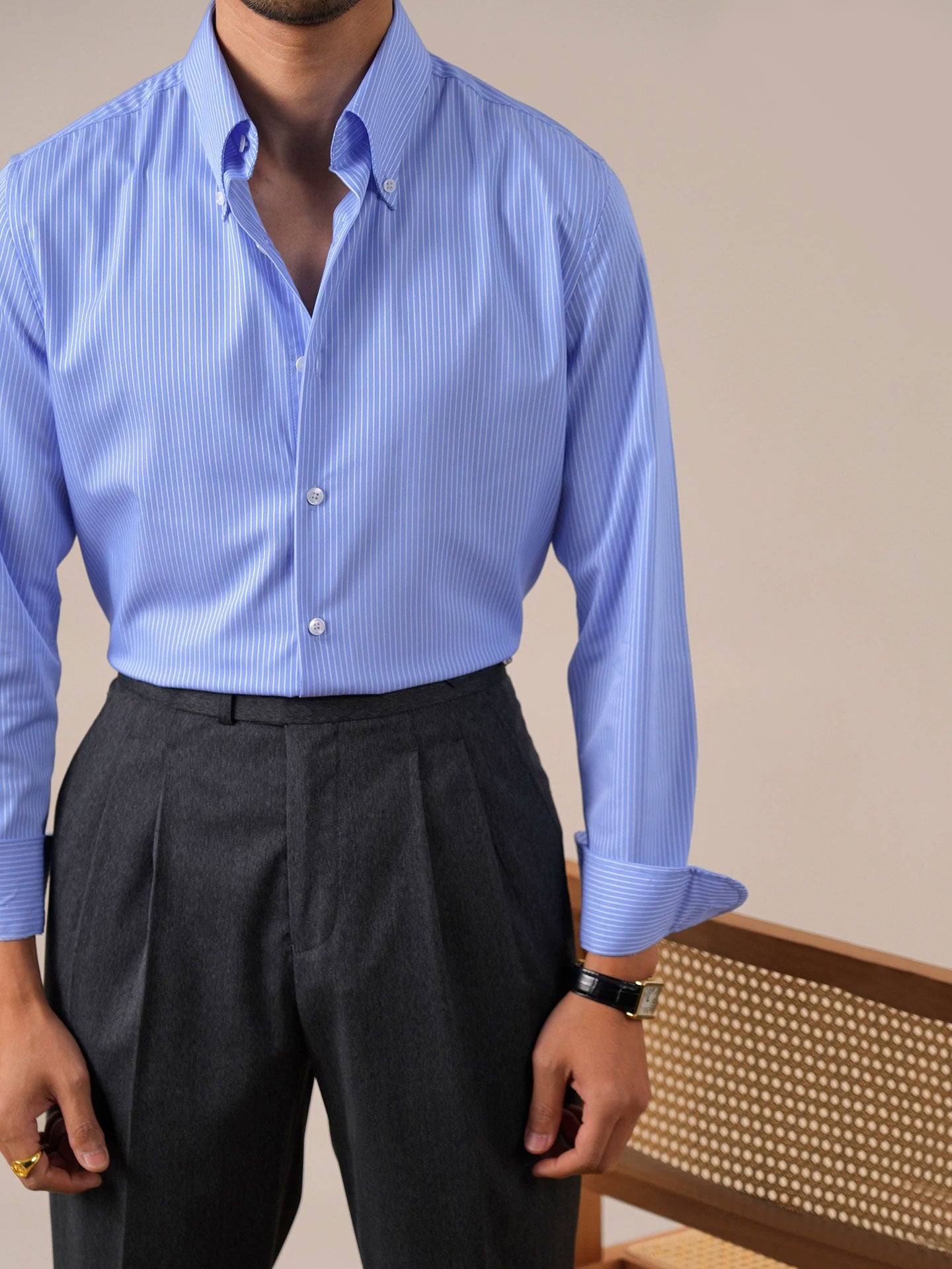 Men's Italian-Style Striped Point Collar Dress Shirt - BRABION