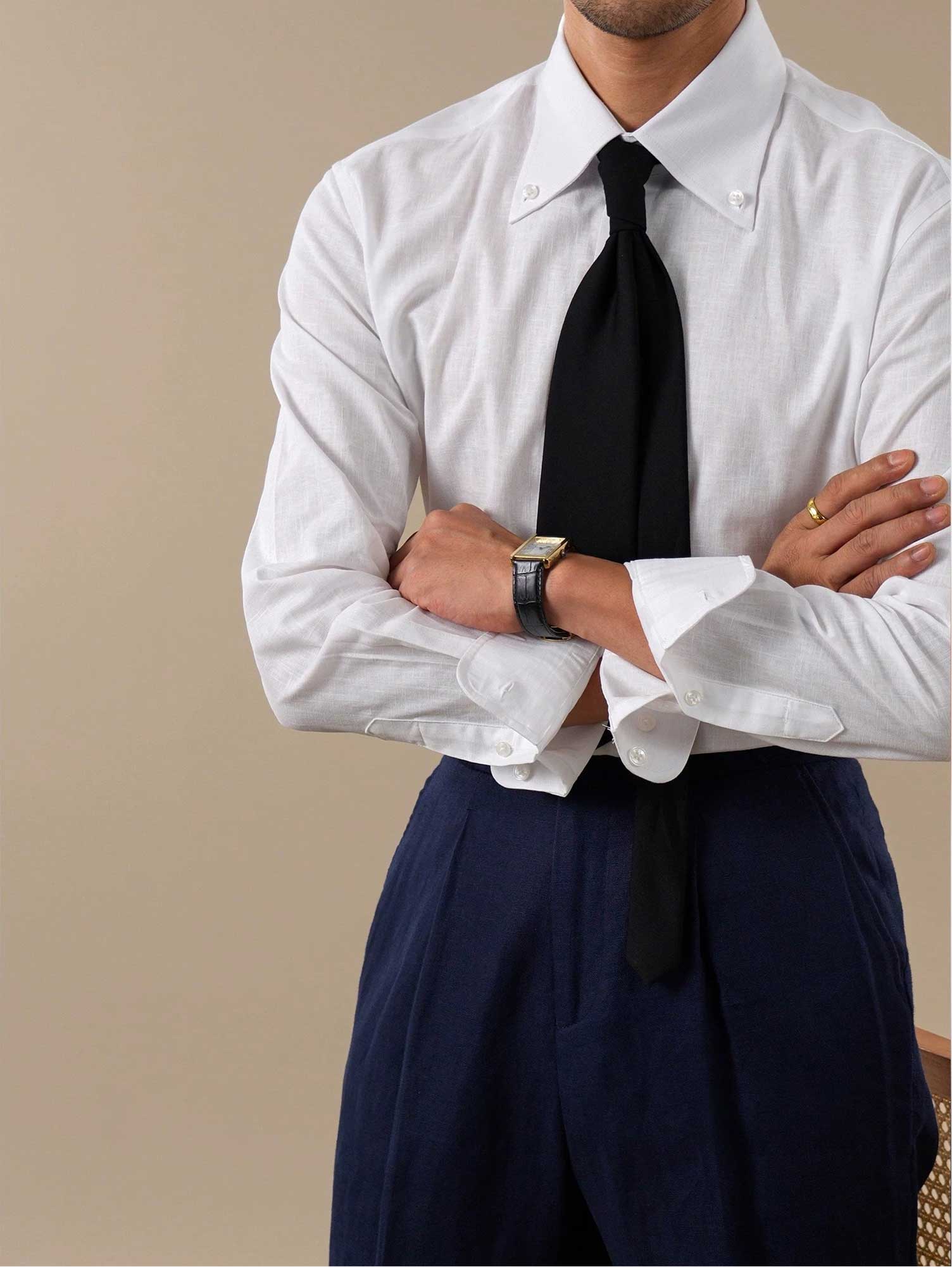 Men's Breathable Cotton-Linen Italian Spread Collar Dress Shirt