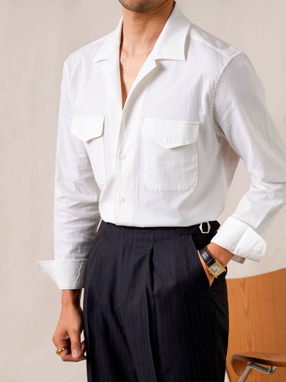Men's Long Sleeve Textured Cuban Collar Shirt - BRABION