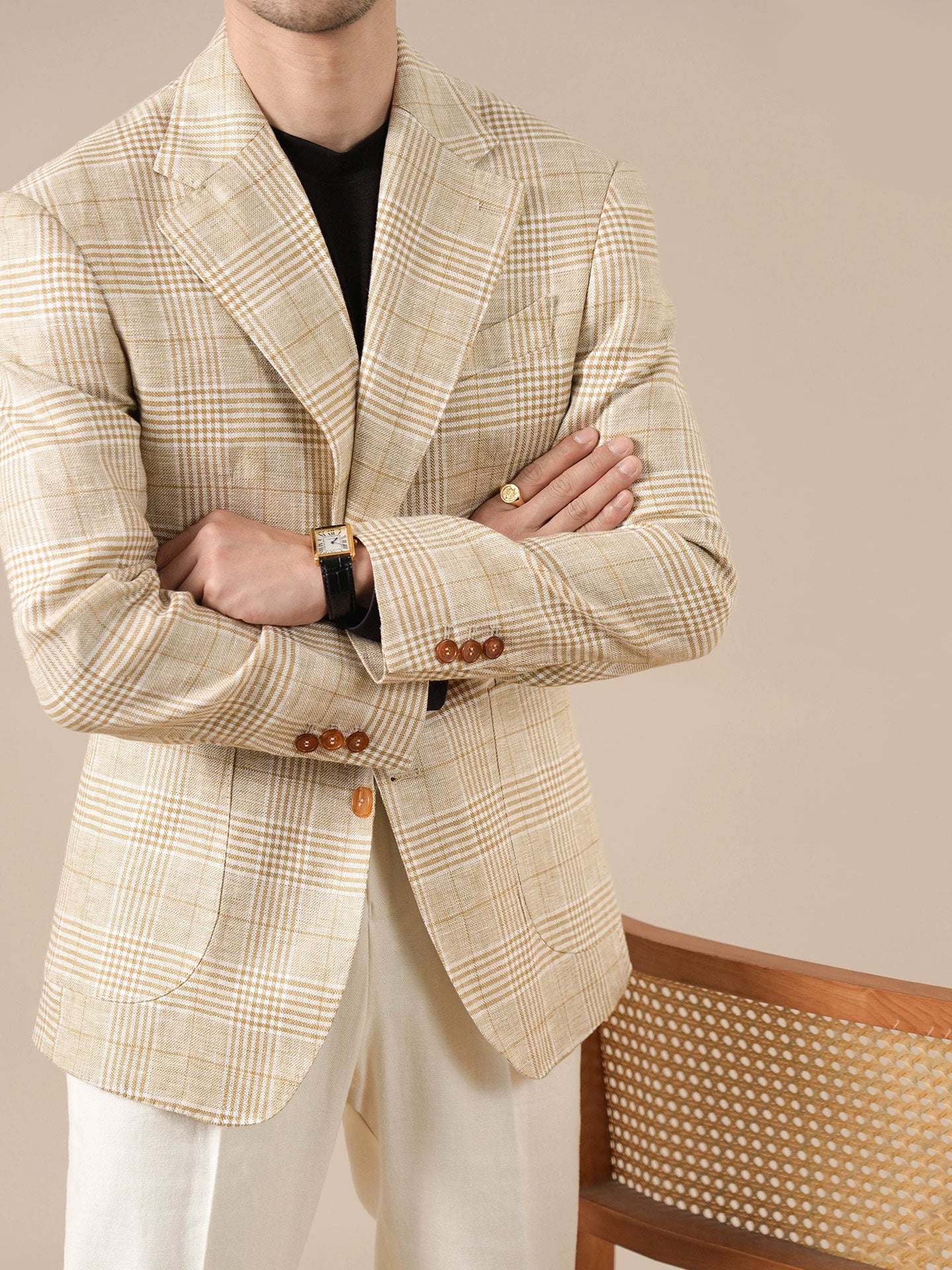 Italian-Style Half-Lined Men's Suit Jacket Notched Lapel - BRABION