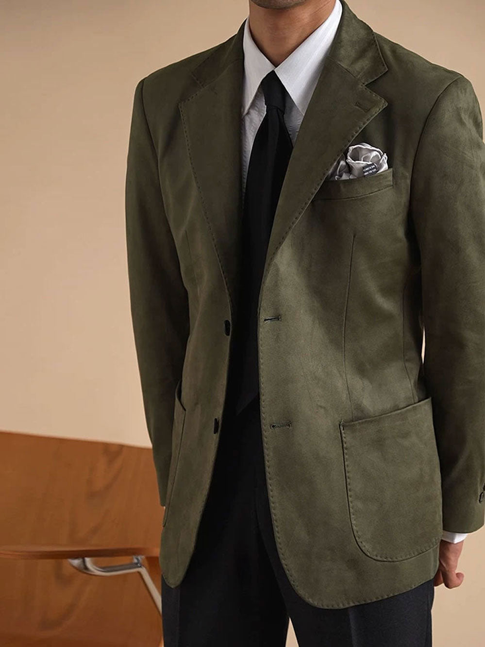 Men's Slim Fit Faux Suede Collar Blazer - BRABION