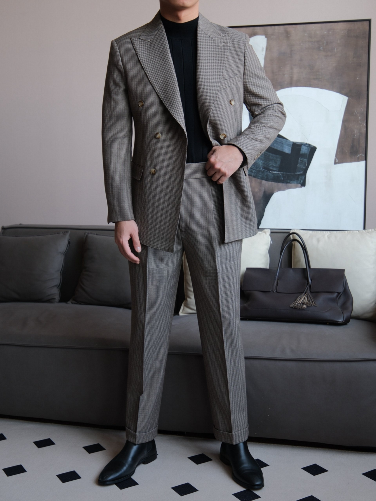 High-Waisted Houndstooth Double-Breasted Suit