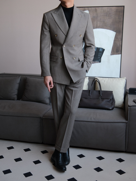 High-Waisted Houndstooth Double-Breasted Suit