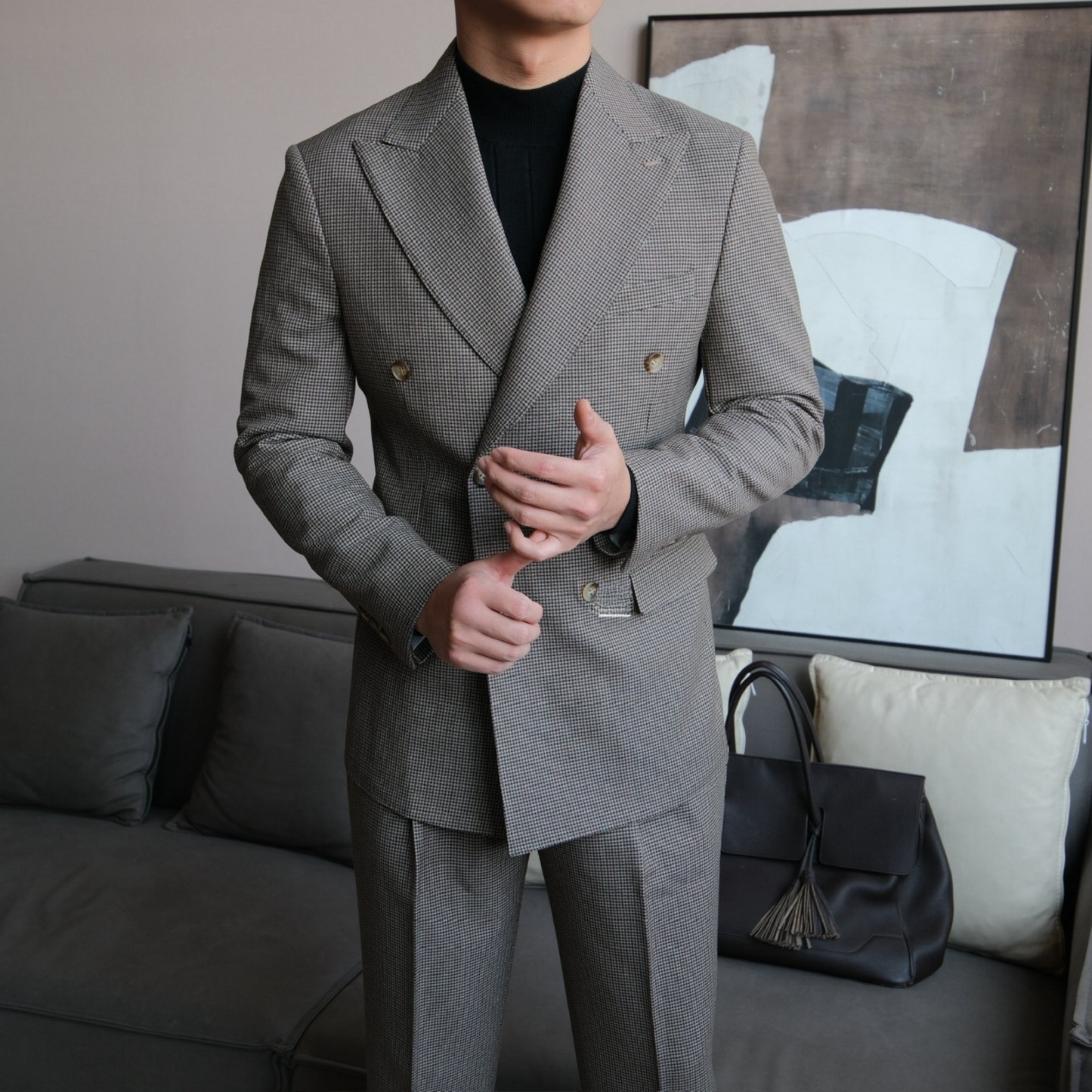 High-Waisted Houndstooth Double-Breasted Suit