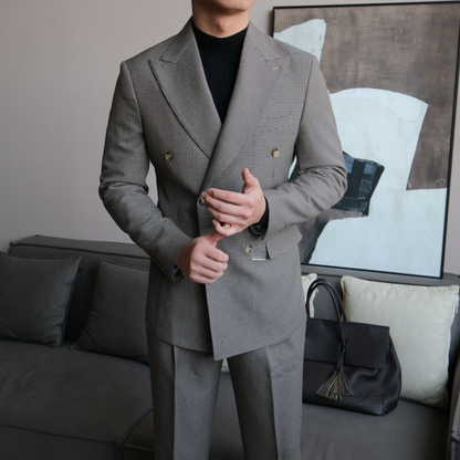 High-Waisted Houndstooth Double-Breasted Suit