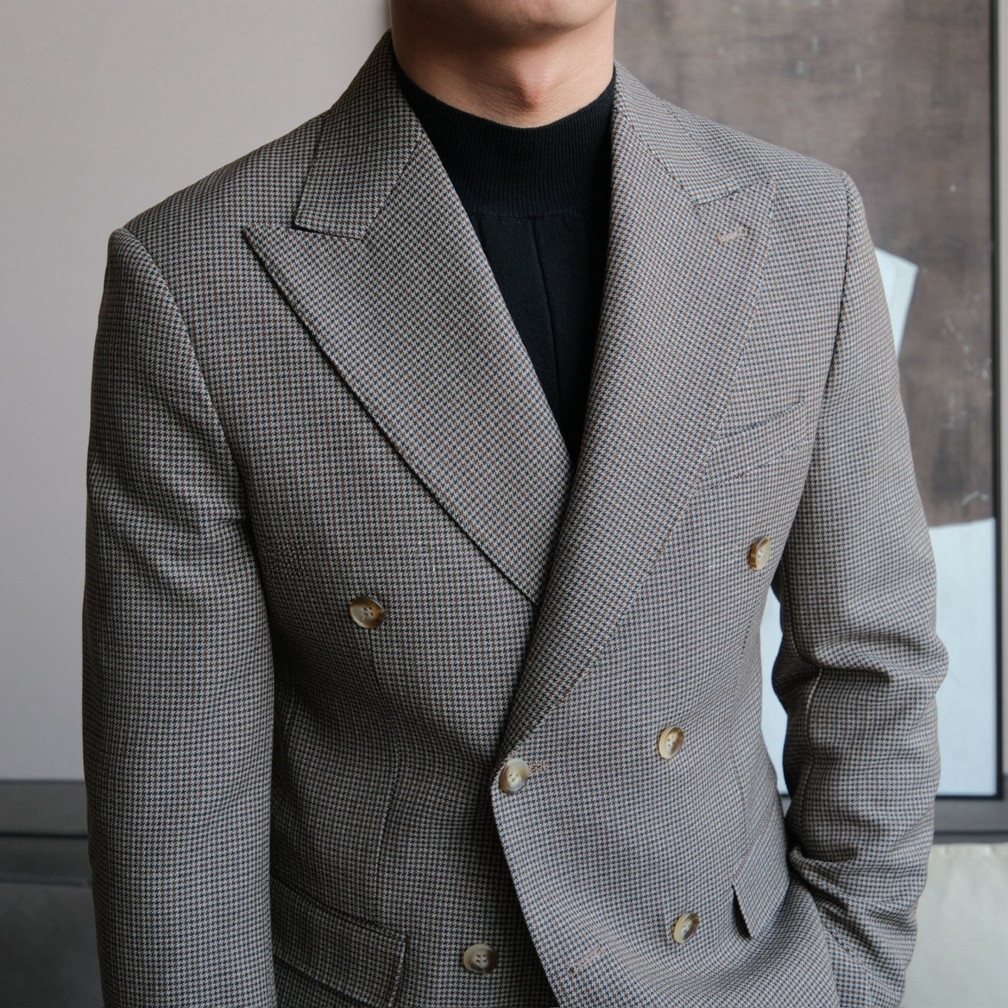 High-Waisted Houndstooth Double-Breasted Suit