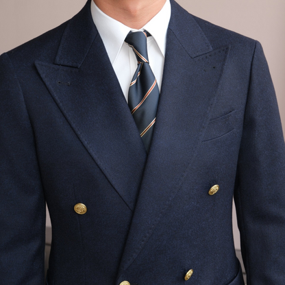 Double-Breasted Wrap Suit with Gold Buttons