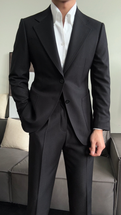 Men’s Herringbone Neapolitan Single-Breasted Suit