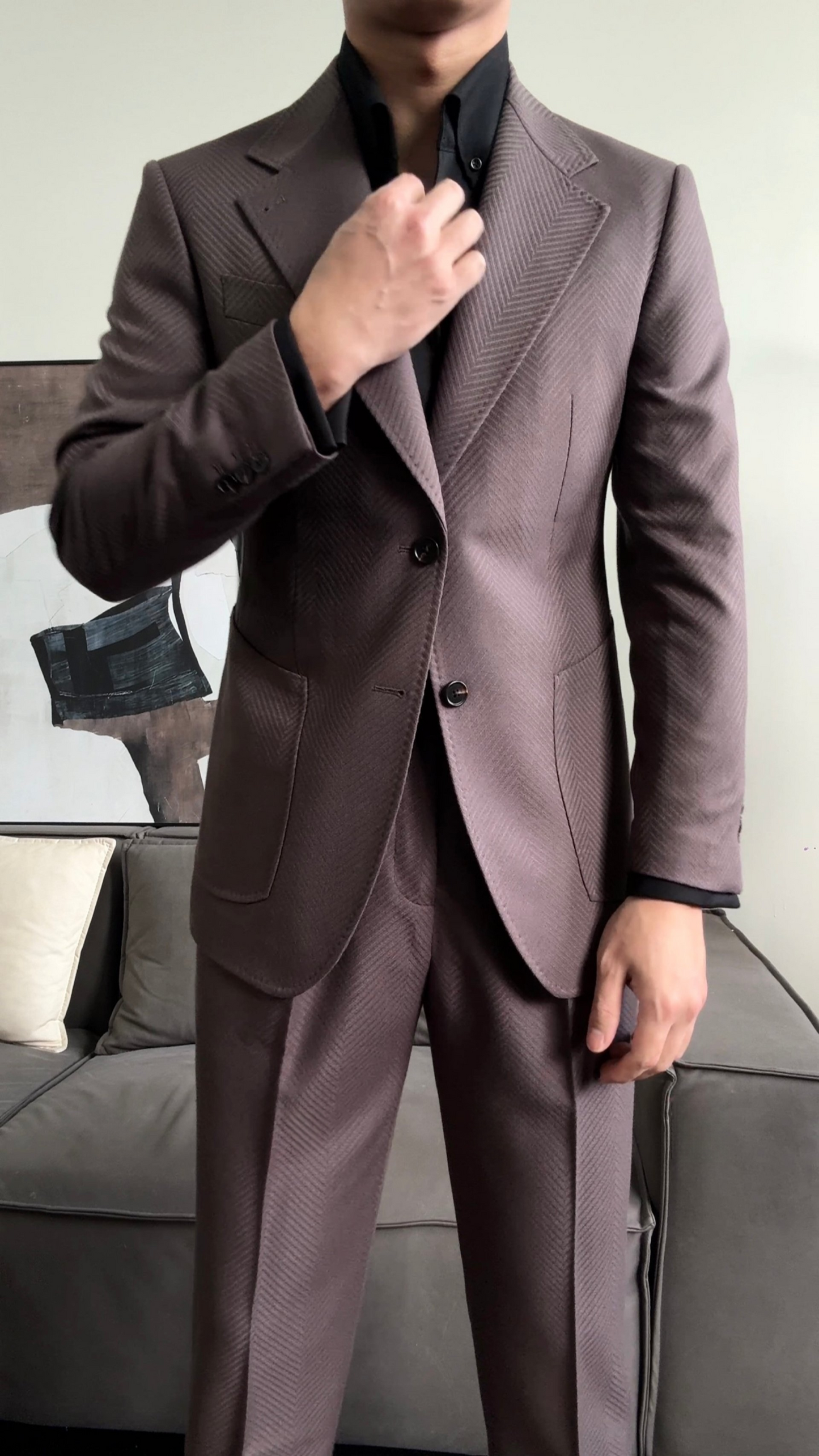 Men’s Herringbone Neapolitan Single-Breasted Suit