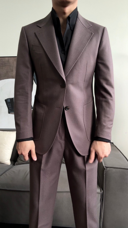 Men’s Herringbone Neapolitan Single-Breasted Suit