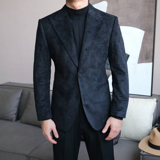 Men’s Slim Fit Suede Blazer with Peak Lapel