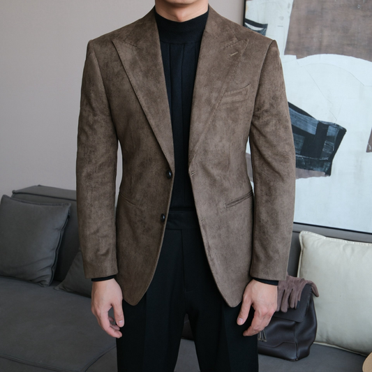 Men’s Slim Fit Suede Blazer with Peak Lapel