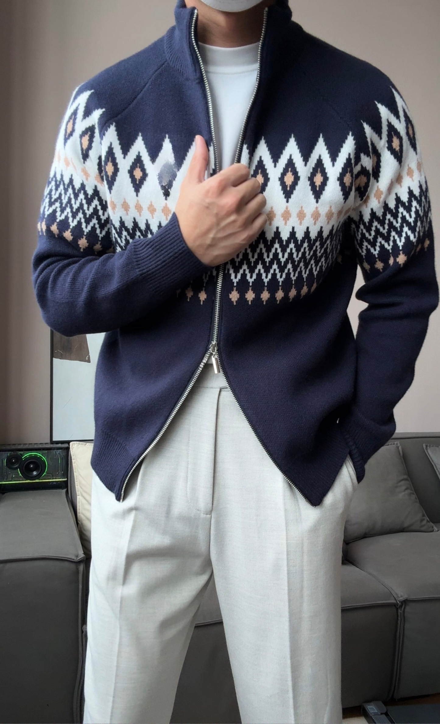 Men’s Thick Zip-Up Knit Cardigan