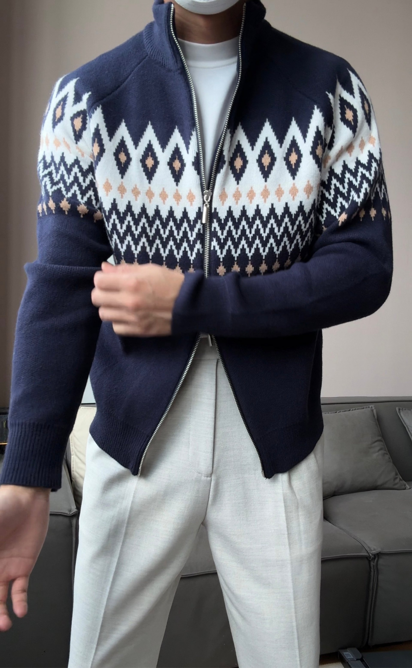 Men’s Thick Zip-Up Knit Cardigan