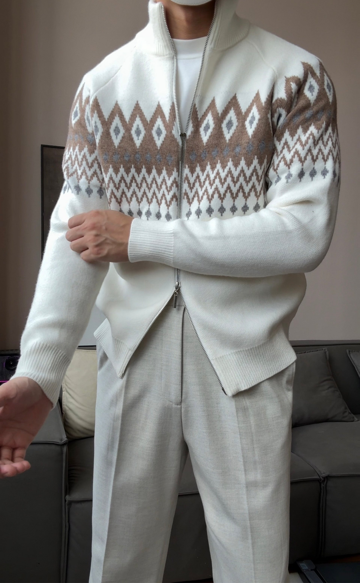 Men’s Thick Zip-Up Knit Cardigan