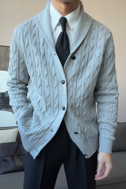 Men’s Cotton Shawl Collar Cable Knit Cardigan