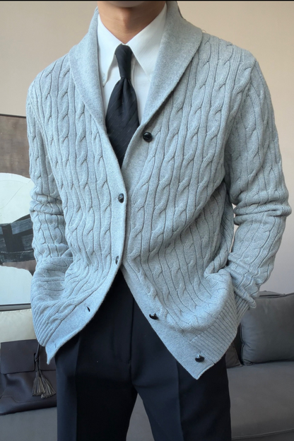 Men’s Cotton Shawl Collar Cable Knit Cardigan