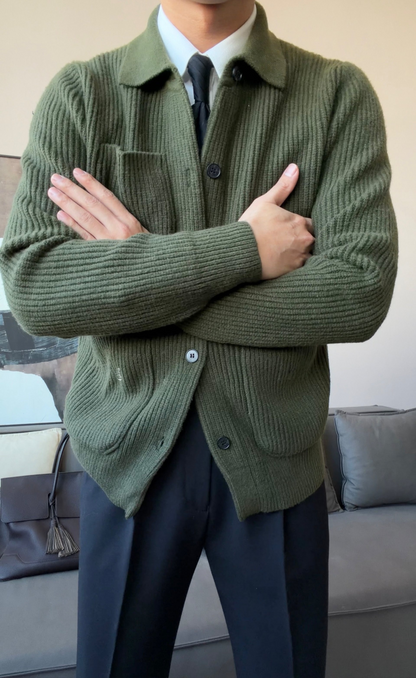 Men’s Thick Collared Knit Cardigan