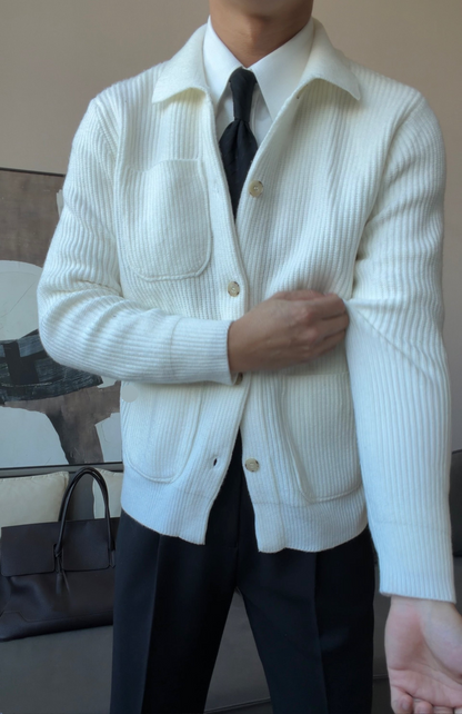 Men’s Thick Collared Knit Cardigan