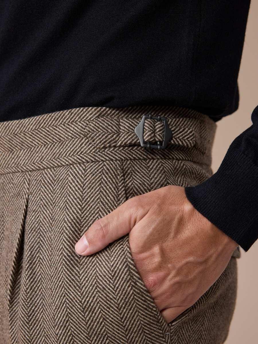 Men's Herringbone Wool Pleated Pants - BRABION