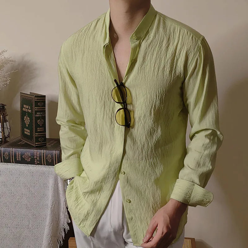 Linen Mandarin Collar Shirt