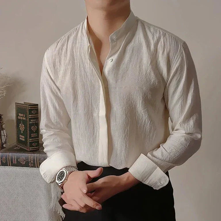 Linen Mandarin Collar Shirt