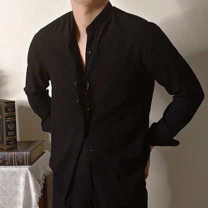 Linen Mandarin Collar Shirt