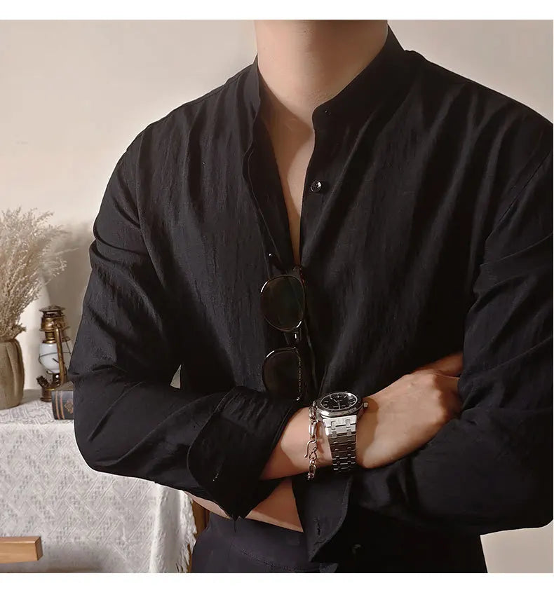Linen Mandarin Collar Shirt