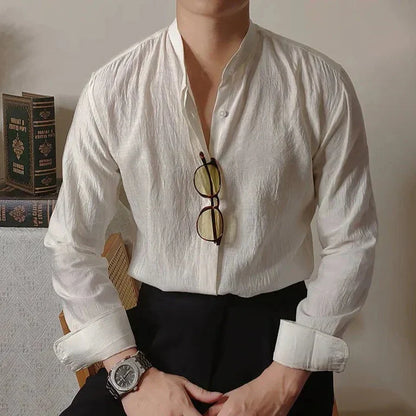 Linen Mandarin Collar Shirt