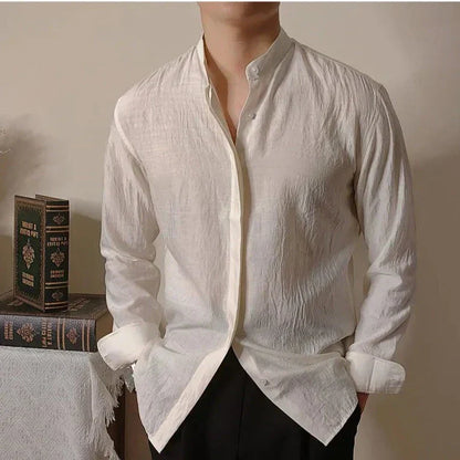 Linen Mandarin Collar Shirt