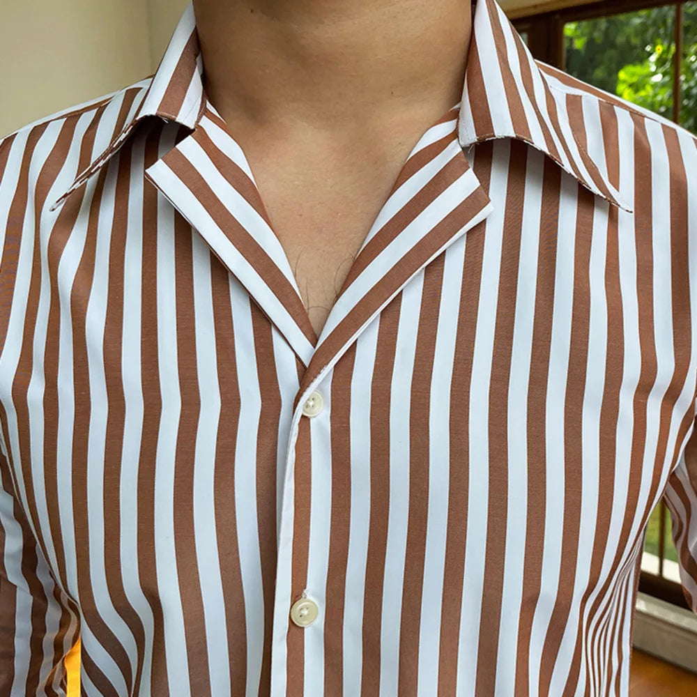 Striped Mandarin Collar Shirt