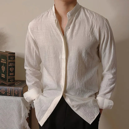 Linen Mandarin Collar Shirt