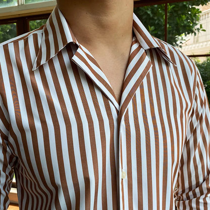 Striped Mandarin Collar Shirt