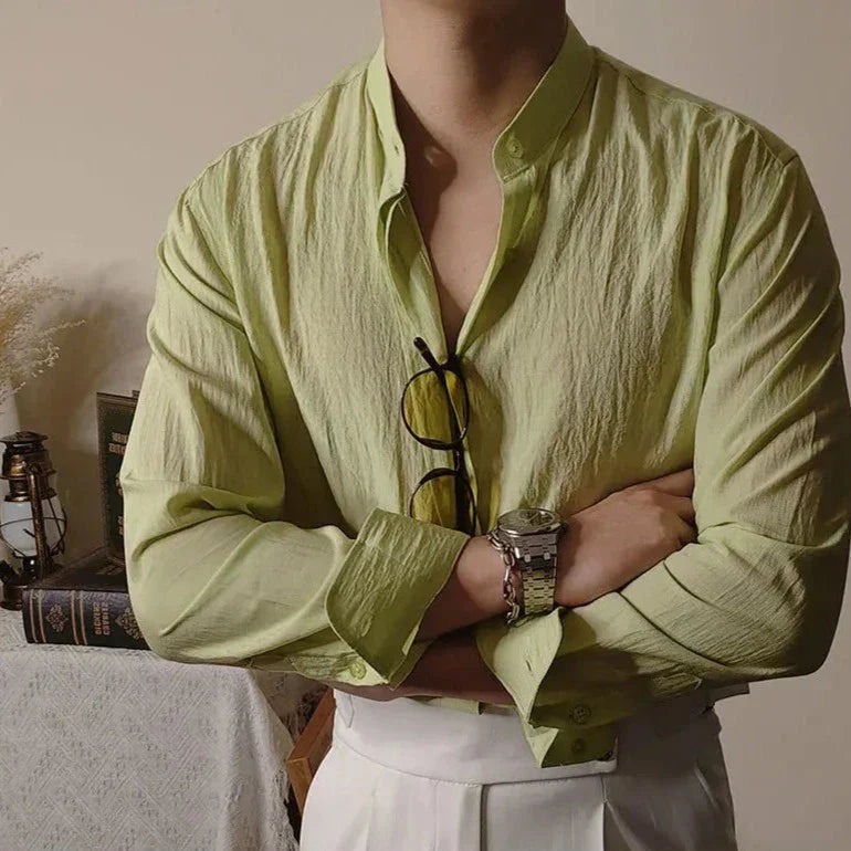 Linen Mandarin Collar Shirt