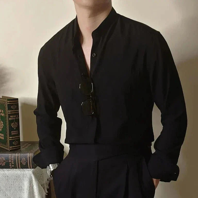 Linen Mandarin Collar Shirt